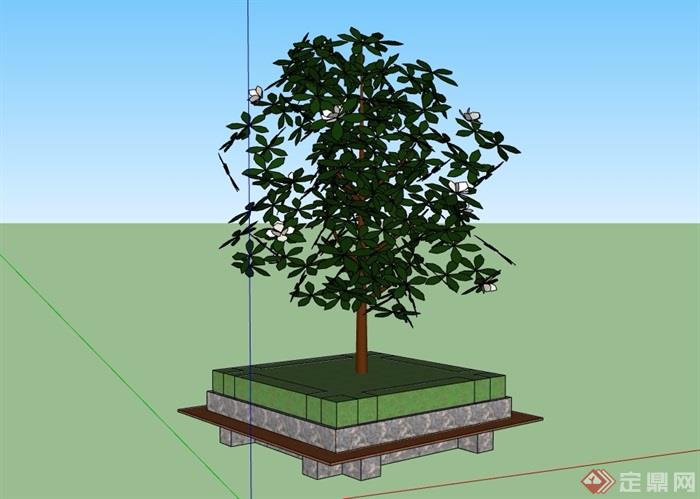 现代详细的种植树池设计su模型