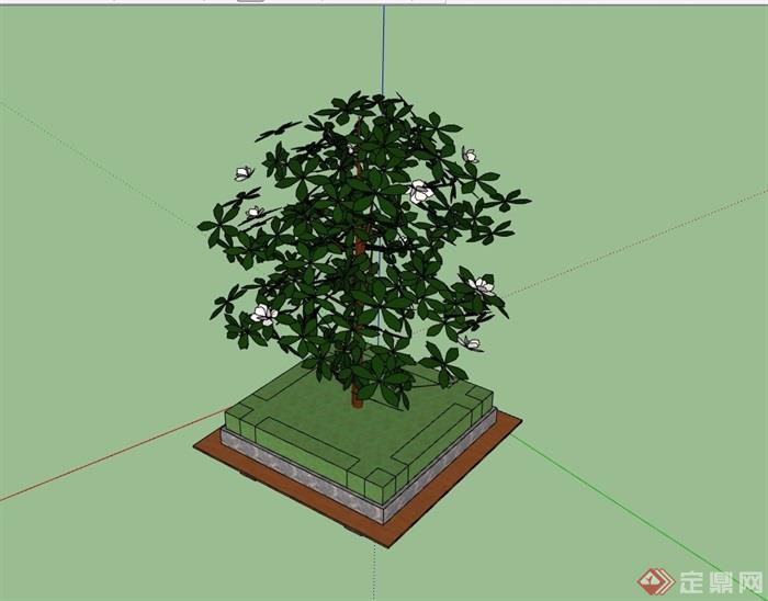 现代详细的种植树池设计su模型