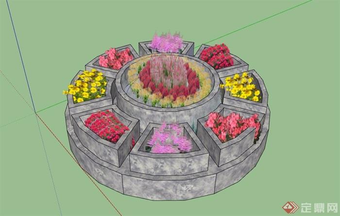 圆形详细的种植花池设计su模型