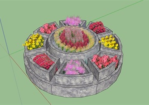 圆形详细的种植花池设计SU(草图大师)模型