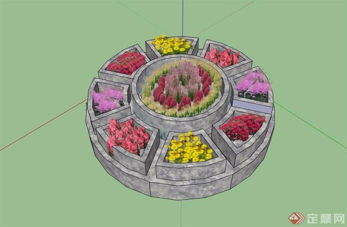 圆形详细的种植花池设计su模型