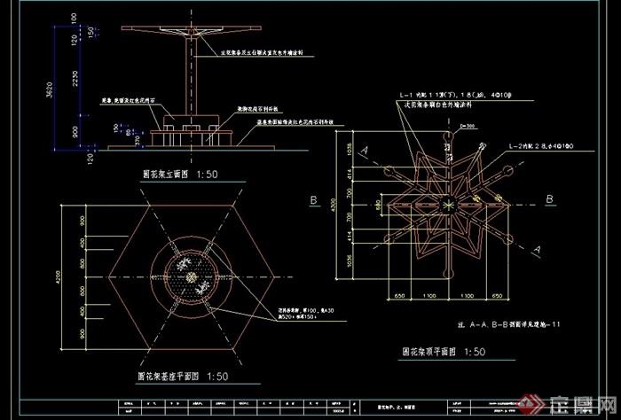 休闲详细点式花架设计cad施工图