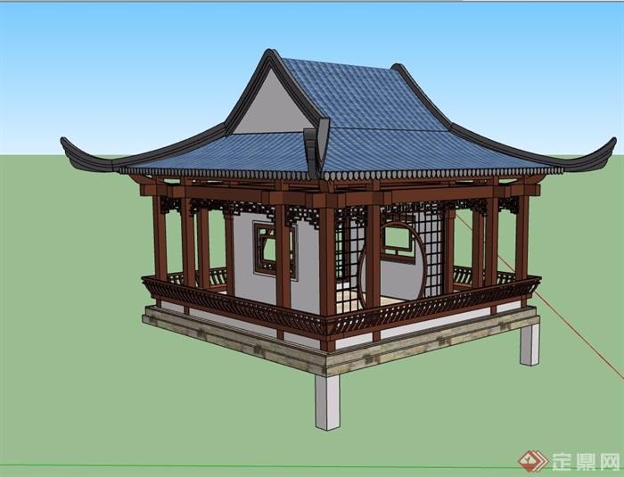 古典中式风格详细的水榭凉亭设计su模型