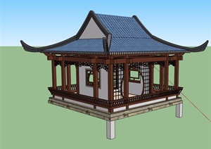 古典中式风格详细的水榭凉亭设计SU(草图大师)模型