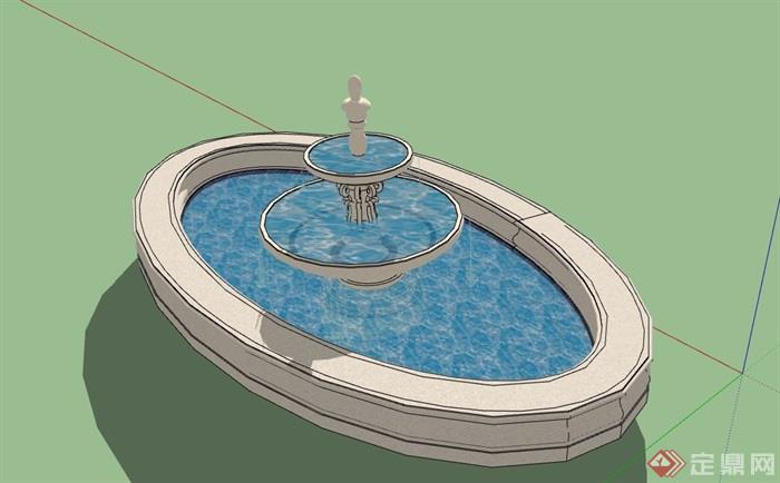 椭圆形详细的水池设计su模型