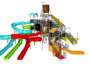 儿童乐园滑梯水寨滑梯组合SU(草图大师)模型