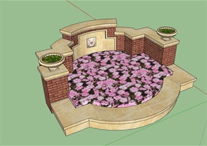 欧式风格砖砌花池景墙设计SU(草图大师)模型