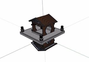 中式风格详细经典的亭子SU(草图大师)模型