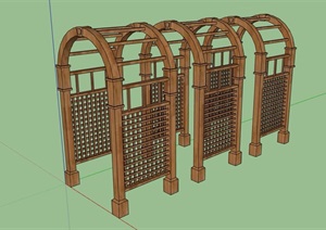 欧式风格详细完整的木质廊架素材设计SU(草图大师)模型