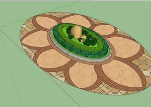 现代椭圆形种植花池设计SU(草图大师)模型