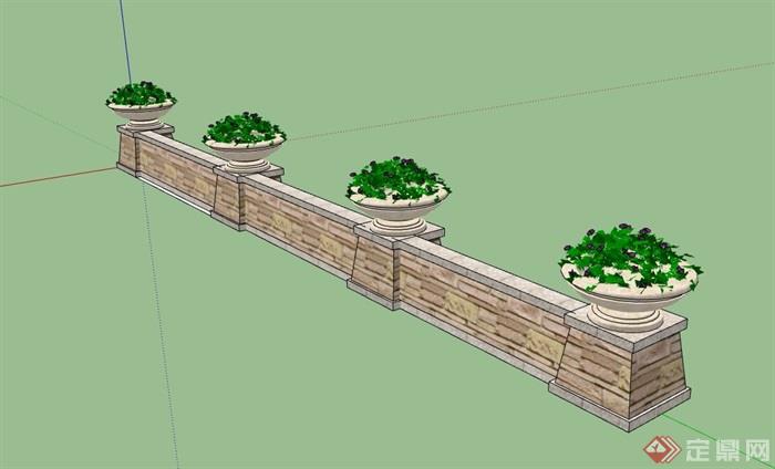 现代风格详细的矮墙素材设计su模型