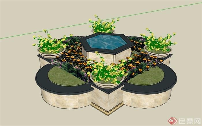 独特详细完整的种植花池设计su模型