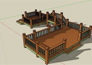 园林景观木桥及栏杆素材设计SU(草图大师)模型