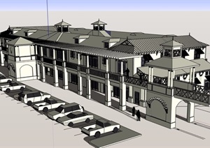 欧式风格街边商业两层建筑SU(草图大师)模型