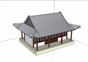 古典中式风格单层四合院民居住宅建筑SU(草图大师)模型