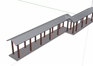 中式风格详细的长廊设计SU(草图大师)模型