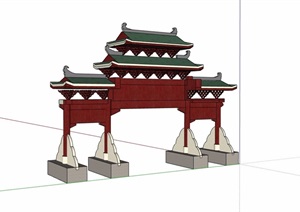 古典中式详细牌坊大门设计SU(草图大师)模型