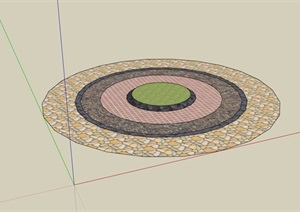 圆形详细的地面铺装设计SU(草图大师)模型