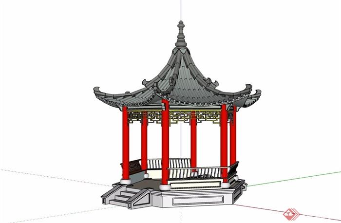 鳳凰六角亭設計su模型