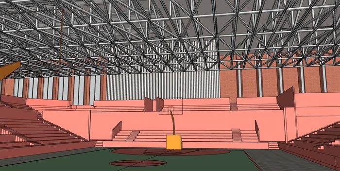 现代简约创意红砖体育运动馆室内详细结构座位布置(5)