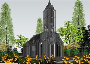 概念性杆件立体构成式透明漂浮朦胧性创意教堂