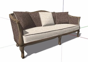 欧式风格灰色系布艺沙发设计SU(草图大师)模型