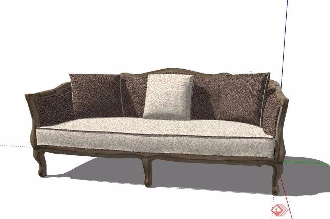 欧式风格灰色系布艺沙发设计su模型
