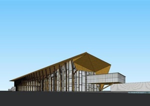 现代创意竹木钢构大飘板悬挑屋顶游客接待中心商业会所活动中心