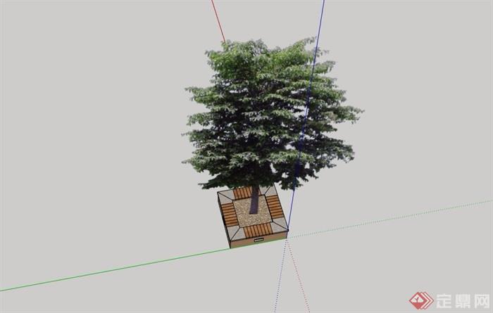 现代方形详细的种植树池设计su模型