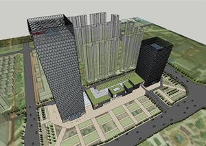 某高层综合楼办公钻石玻璃建筑SU(草图大师)模型