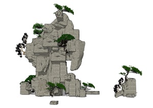 假山叠石石头植物SU(草图大师)模型