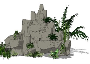 假山石头叠石植物SU(草图大师)模型