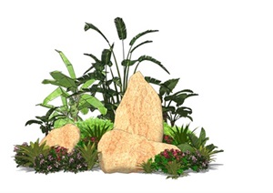假山石头植物芭蕉旅人蕉SU(草图大师)模型