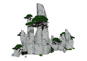 假山叠石石头松茸植物SU(草图大师)模型