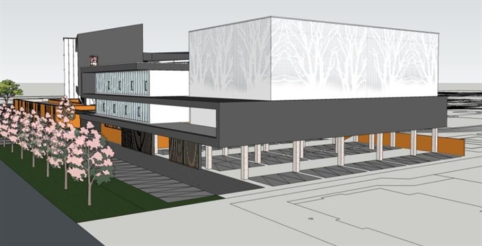 现代创意连续折板坡屋顶整体连贯式共享交流校园空间中小学校校园规划(3)