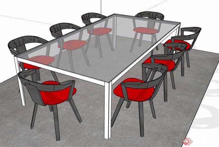 现代风格玻璃材质会议桌椅su模型