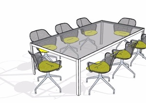 简约风玻璃桌会议桌椅SU(草图大师)模型