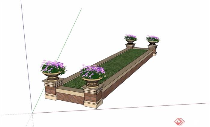 长方体种植花池及花钵设计su模型