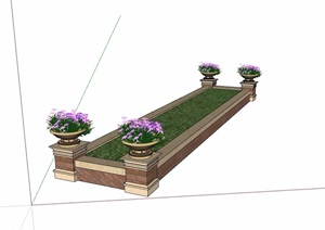 长方体种植花池及花钵设计SU(草图大师)模型