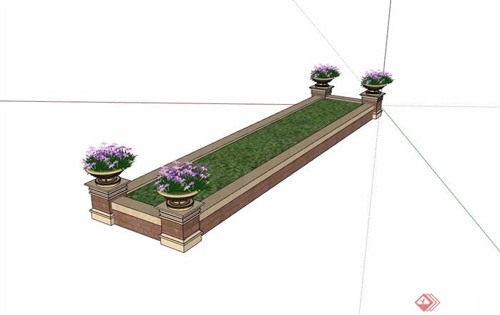 长方体种植花池及花钵设计su模型