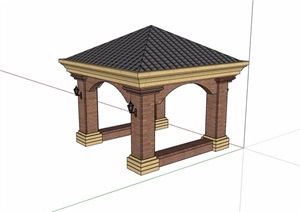 欧式风格详细的亭子及坐凳SU(草图大师)模型