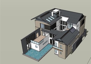 现代创意坡屋顶石材表皮私人住宅风情度假别墅（内含效果图 平面示意图）