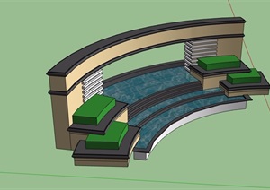 台阶水池景墙设计SU(草图大师)模型