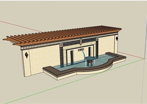 欧式风格廊架水池景墙设计SU(草图大师)模型