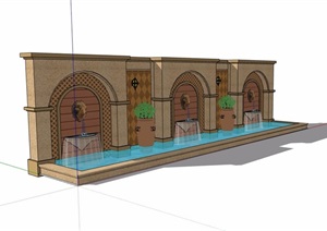 欧式经典的水景墙设计SU(草图大师)模型