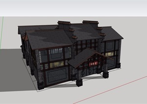 古典中式风格两层商业建筑楼SU(草图大师)模型
