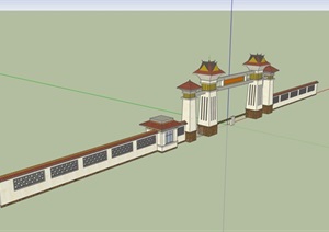 东南亚风格详细的围墙大门设计SU(草图大师)模型