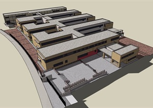 现代两层厂房办公区建筑SU(草图大师)模型