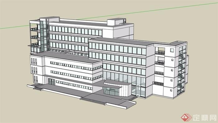 现代多层详细的办公建筑楼su模型