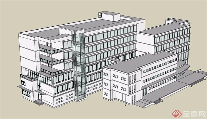 现代多层详细的办公建筑楼su模型